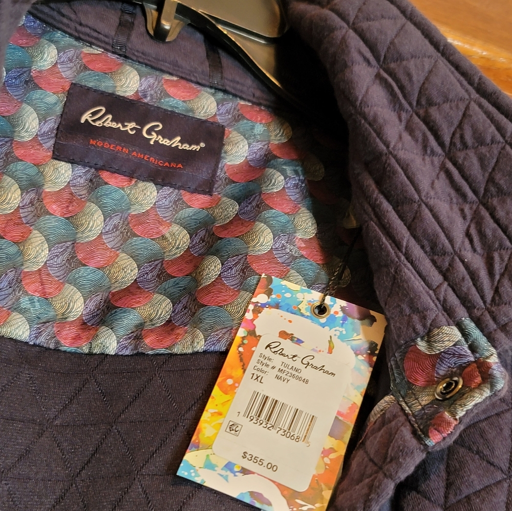 NWT-Robert Graham Tulano Quilted Shirt Jacket Navy Size 1X-Retail $355.00 - Picture 8 of 16